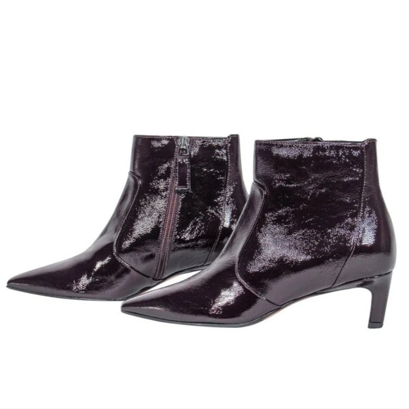 Aquatalia Dark Burgundy Patent Kitten Heel Pointy Toe Booties Size 10 - Picture 1 of 16